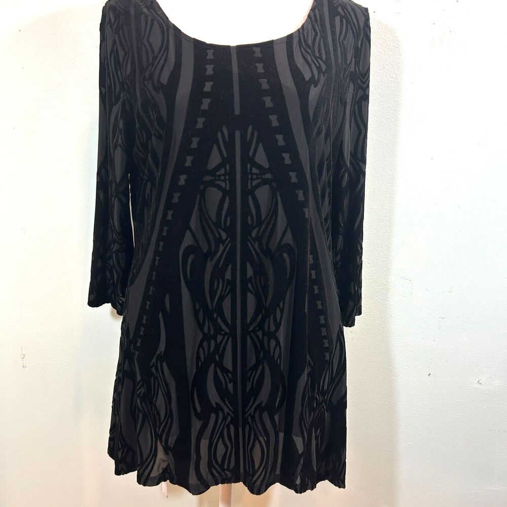 Style & Co. Black Burnout Velvet Art Nouveau Tunic Top Size PL Dark Fairy Goth